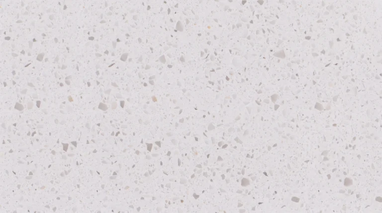 Polished Arctic White quartz slab, bright white with translucent white and soft gray chips