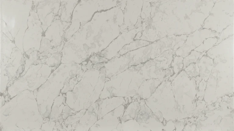 Polished Arrabescato quartz slab, warm white with branching gray veins