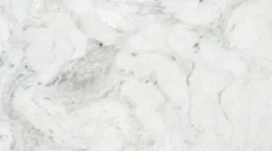 Bianco Olinda marble slab, polished finish, soft white with gentle gray and gray-green clouds
