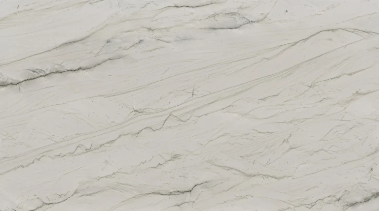 Polished Bianco Superiore quartzite slab, white with sweeping gray-green veins