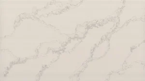 Polished Calacatta Diana quartz slab, soft white with branching light gray veins