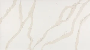 Polished Silestone Calacatta Gold slab, bright white with broad beige-gold veins