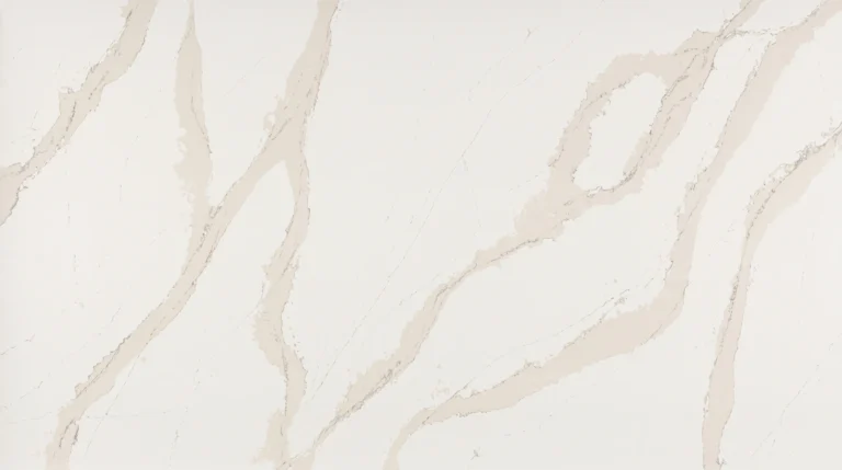 Polished Silestone Calacatta Gold slab, bright white with broad beige-gold veins