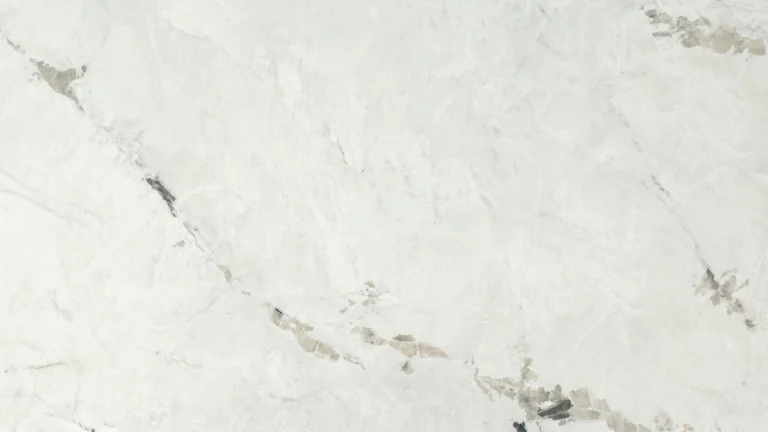 Dekton Bering slab, polished finish, snowy white with stone-gray veins
