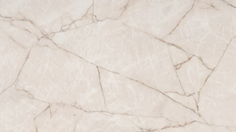Dekton Borealis slab, polished finish, ivory white with a soft pink hue and sand-colored veins