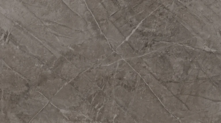 Dekton Kira matte slab, dark taupe-gray with white veins