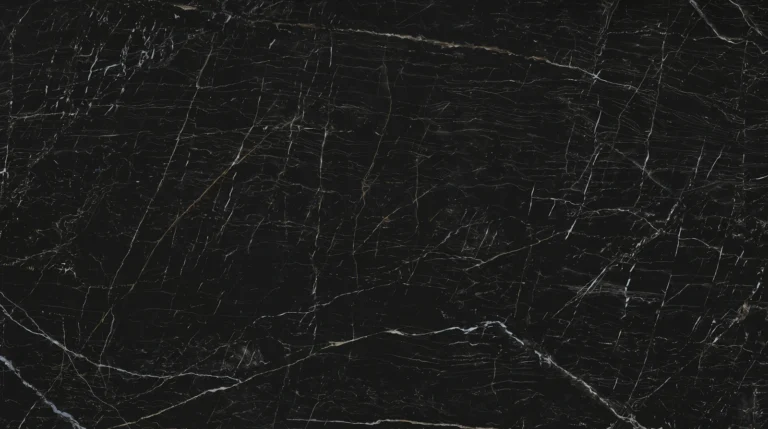 Dekton Somnia black marble look slab with fine white veins, matte finish