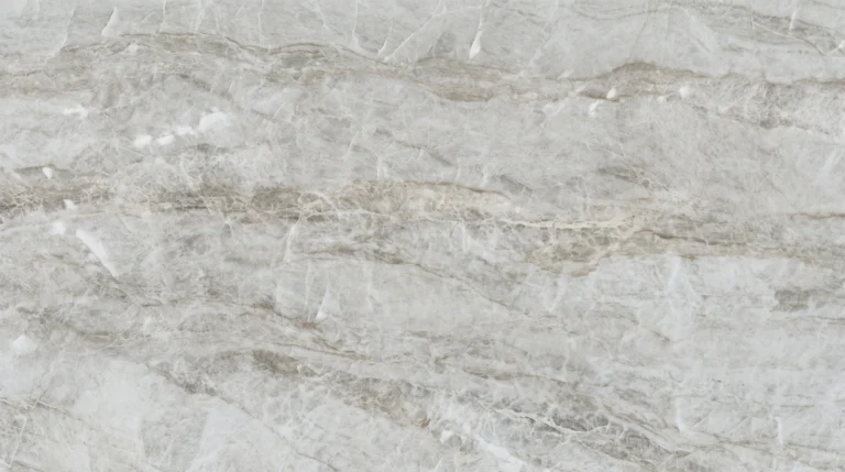 Dekton Taga polished slab, cool light gray quartzite look