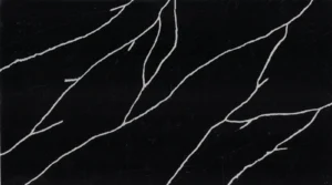 Polished Silestone Et. Marquina quartz slab, black with bold white veins