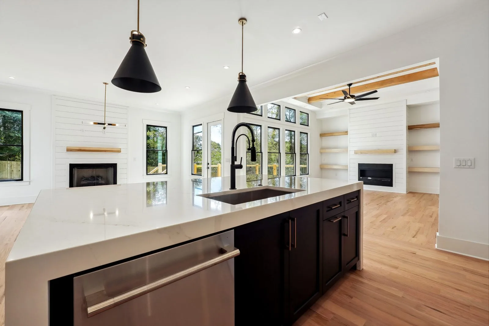 Black island with a white waterfall in White quartz
