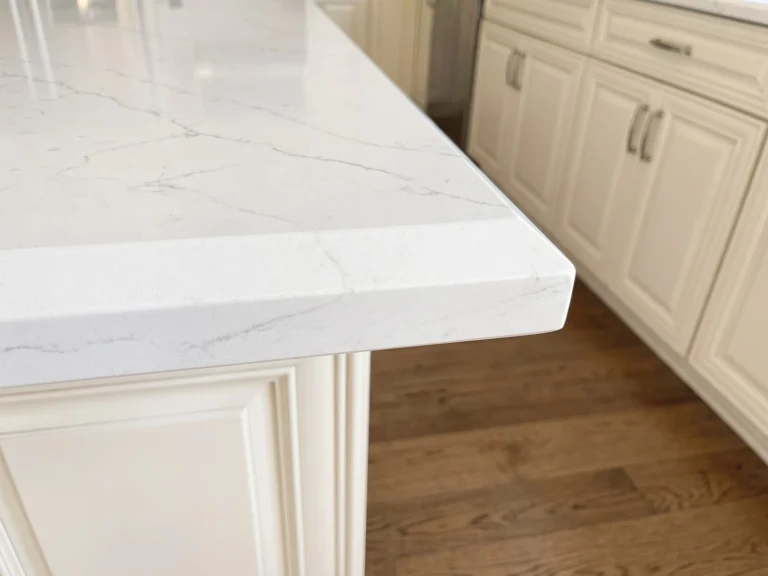 1/2 Bevel countertop edge on white quartz