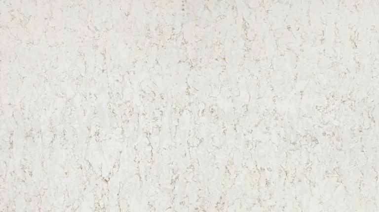 Polished Silestone Lusso slab, soft white with fine gray and gold-brown veins