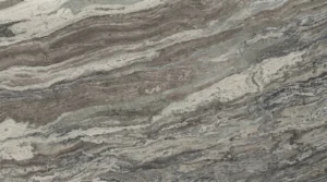 New Fantasy Brown marble slab, polished finish, flowing taupe, gray and cream bands
