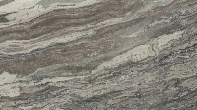 New Fantasy Brown marble slab, polished finish, flowing taupe, gray and cream bands
