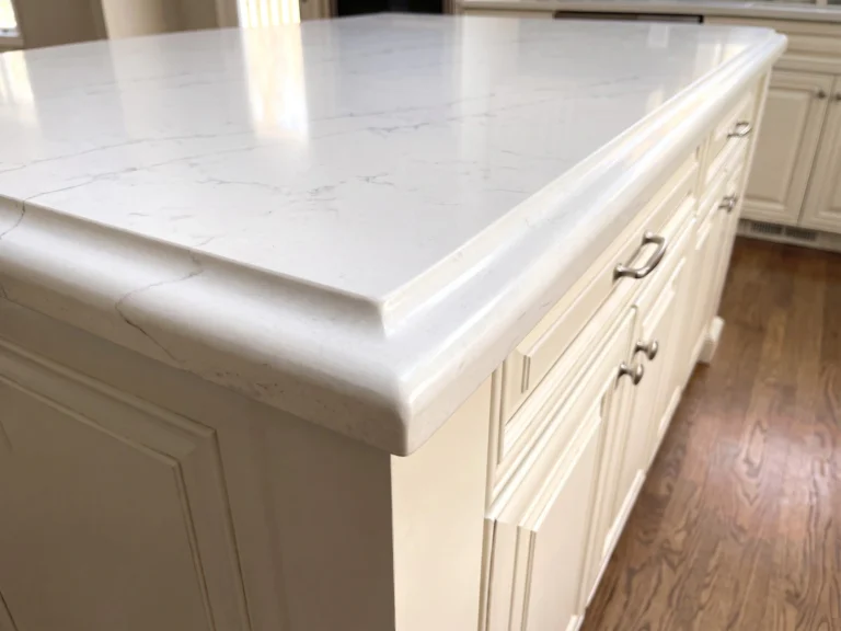 Ogee countertop edge on white quartz