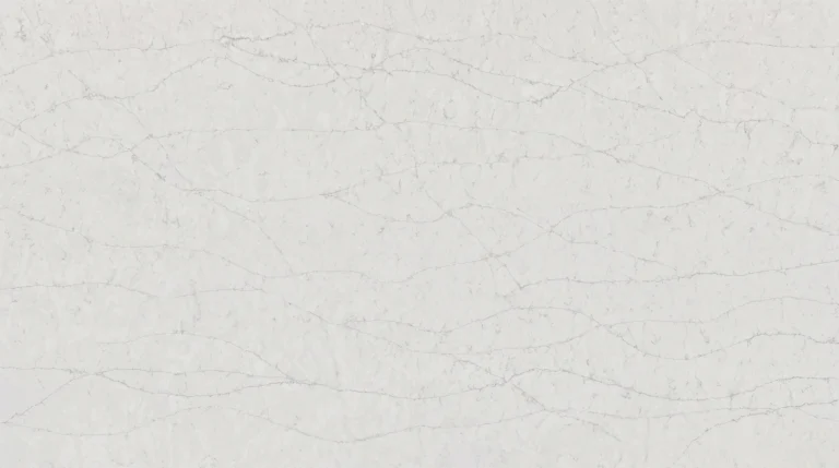 Polished Silestone Pearl Jasmine slab, white limestone look with fine gray crackle veins