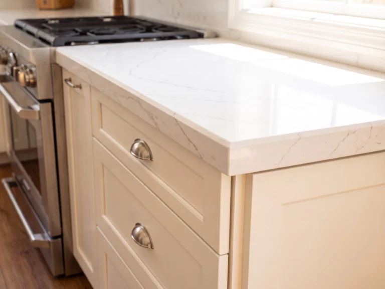 1/4 Bevel countertop edge on white quartz