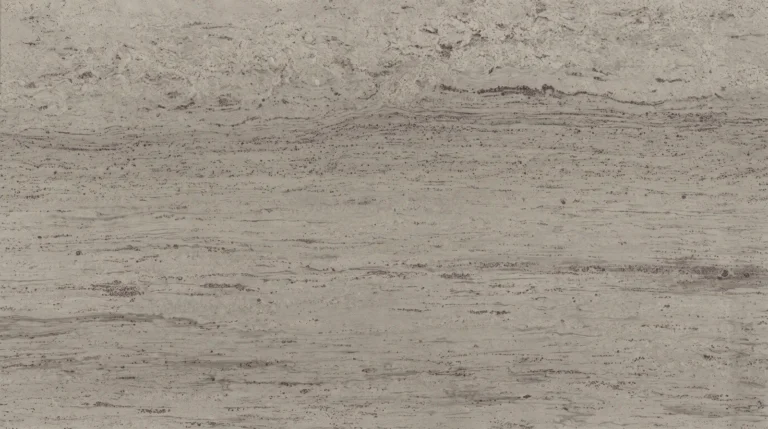 Polished Silver Sea granite slab, soft gray-beige with fine horizontal charcoal lines