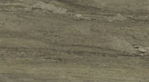 Polished Typhoon Green granite slab, flowing olive green-gray and cream bands
