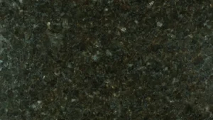 Polished Ubatuba granite slab, deep green-black with gold and gray crystals