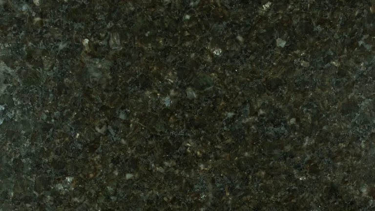 Polished Ubatuba granite slab, deep green-black with gold and gray crystals