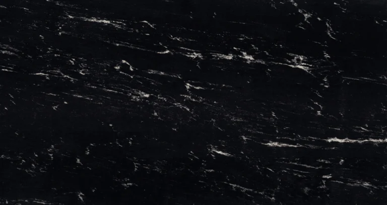 Polished Via Lactea granite slab, deep black with thin white veins