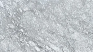 White Carrara marble slab, polished finish, pale white with fine flowing gray veins