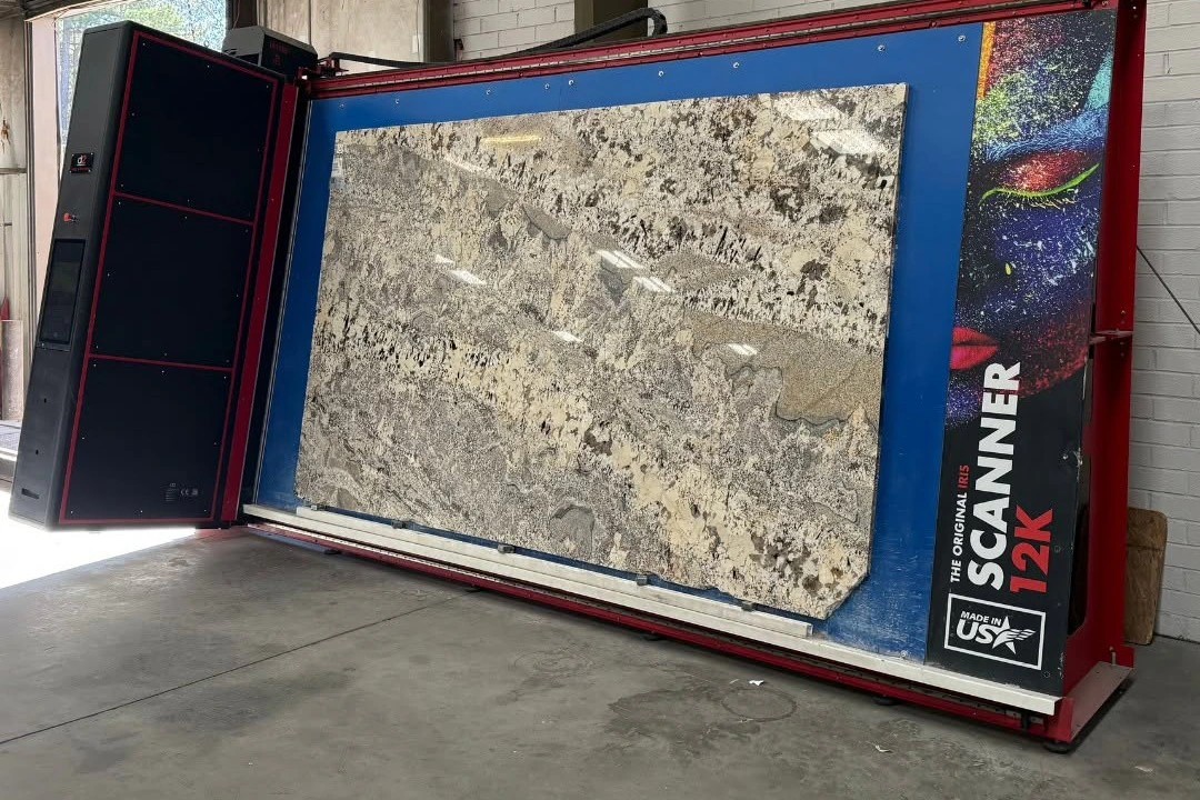 D2 IRIS Scanner 12K photographing a granite slab in the GA Granite shop