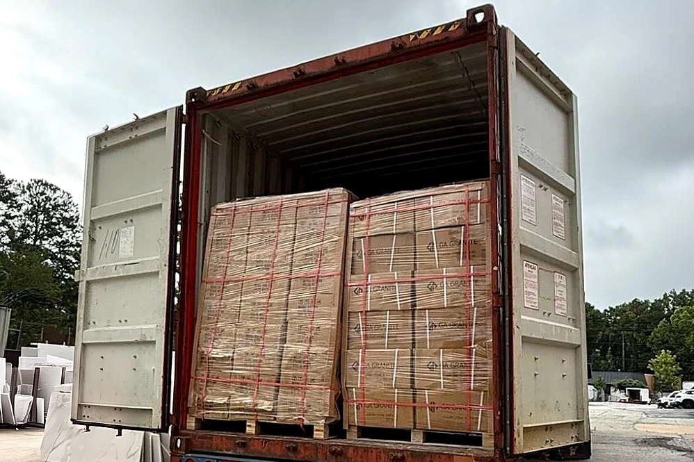 Container of imported sinks arriving at the GA Granite Atlanta yard